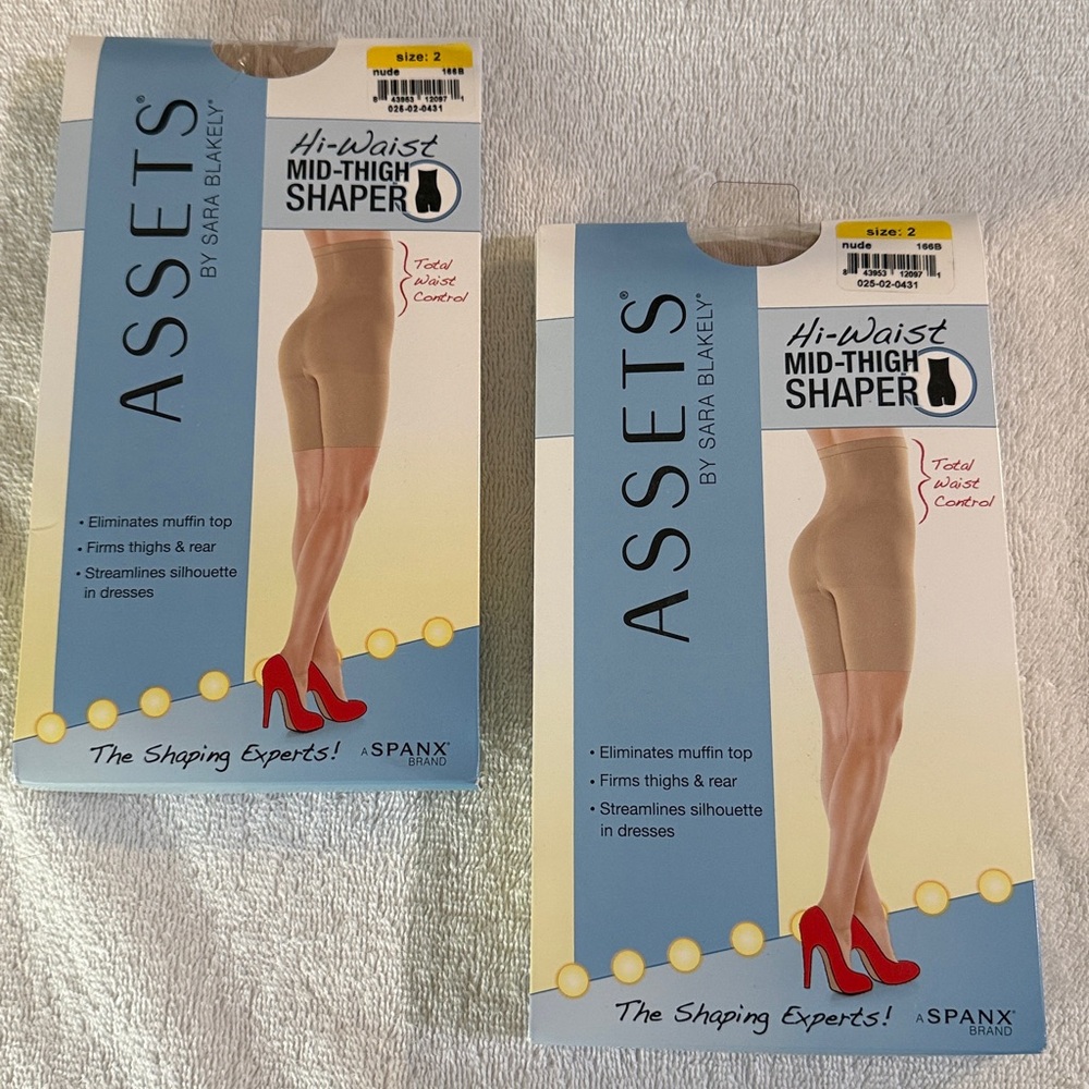 Spanx Brand ASSETS by Sara Blakely Hi-Waist Mid-Thigh Shaper Nude - Lot of Two